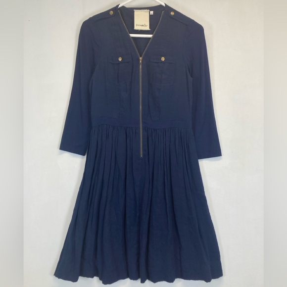 Anthropologie Parameter Dresses & Skirts - Anthropologie Parameter Dress Women Navy Blue V-Neck Zip Front Size 4 Pleated